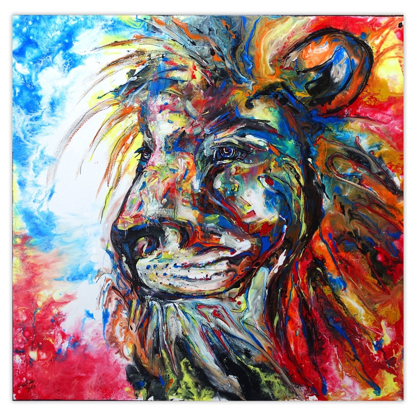 Löwenbild gemalt Acrylbild Leinwandbild 100x100