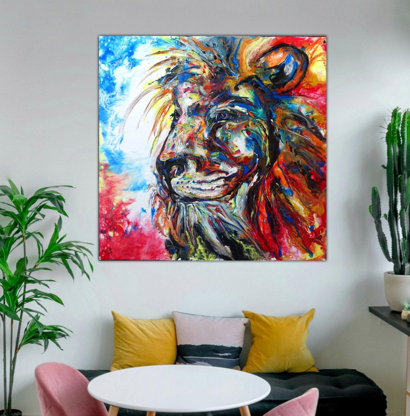 Löwenbild abstrakt gemalter Löwenkopf