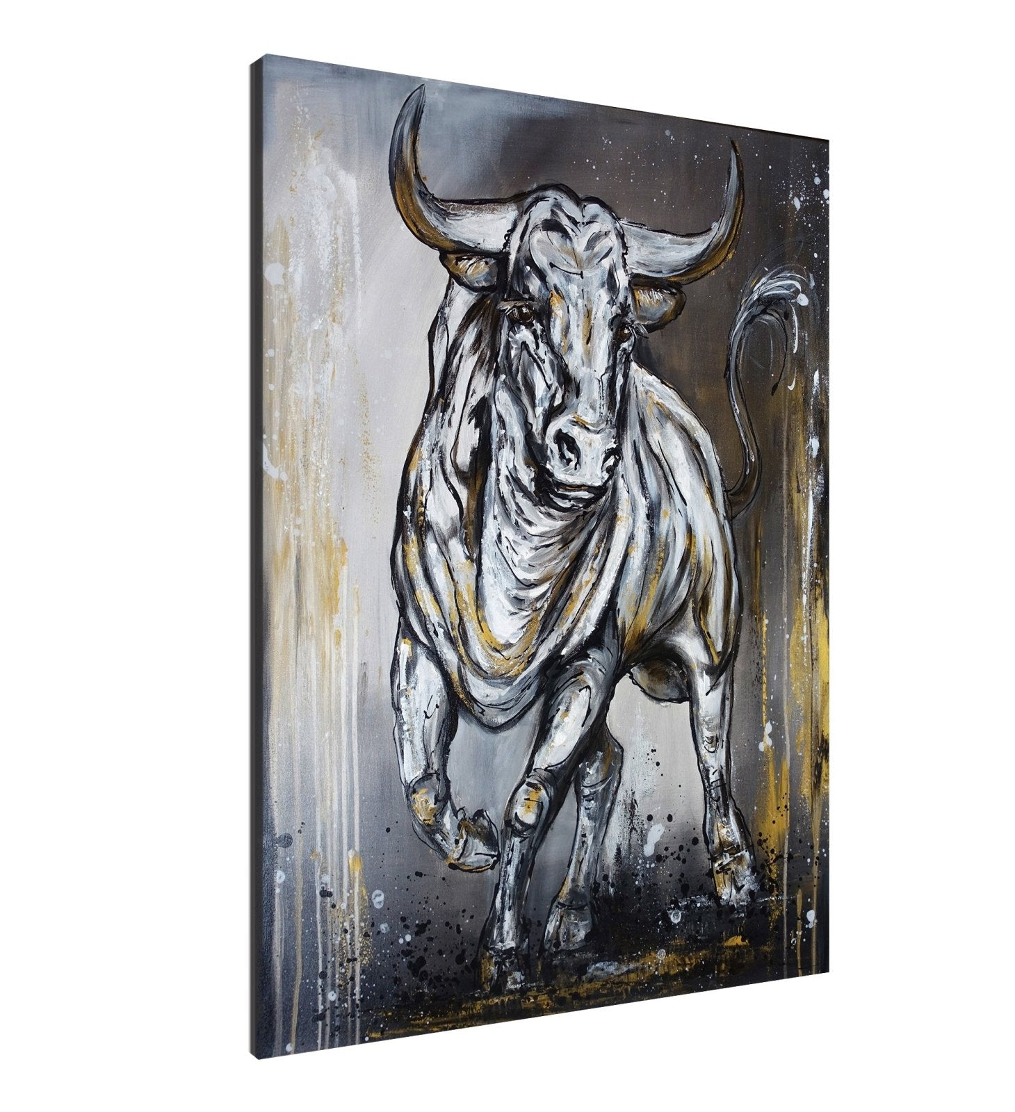 Luis I. abstraktes Stierbild grau gold Stier Gemälde