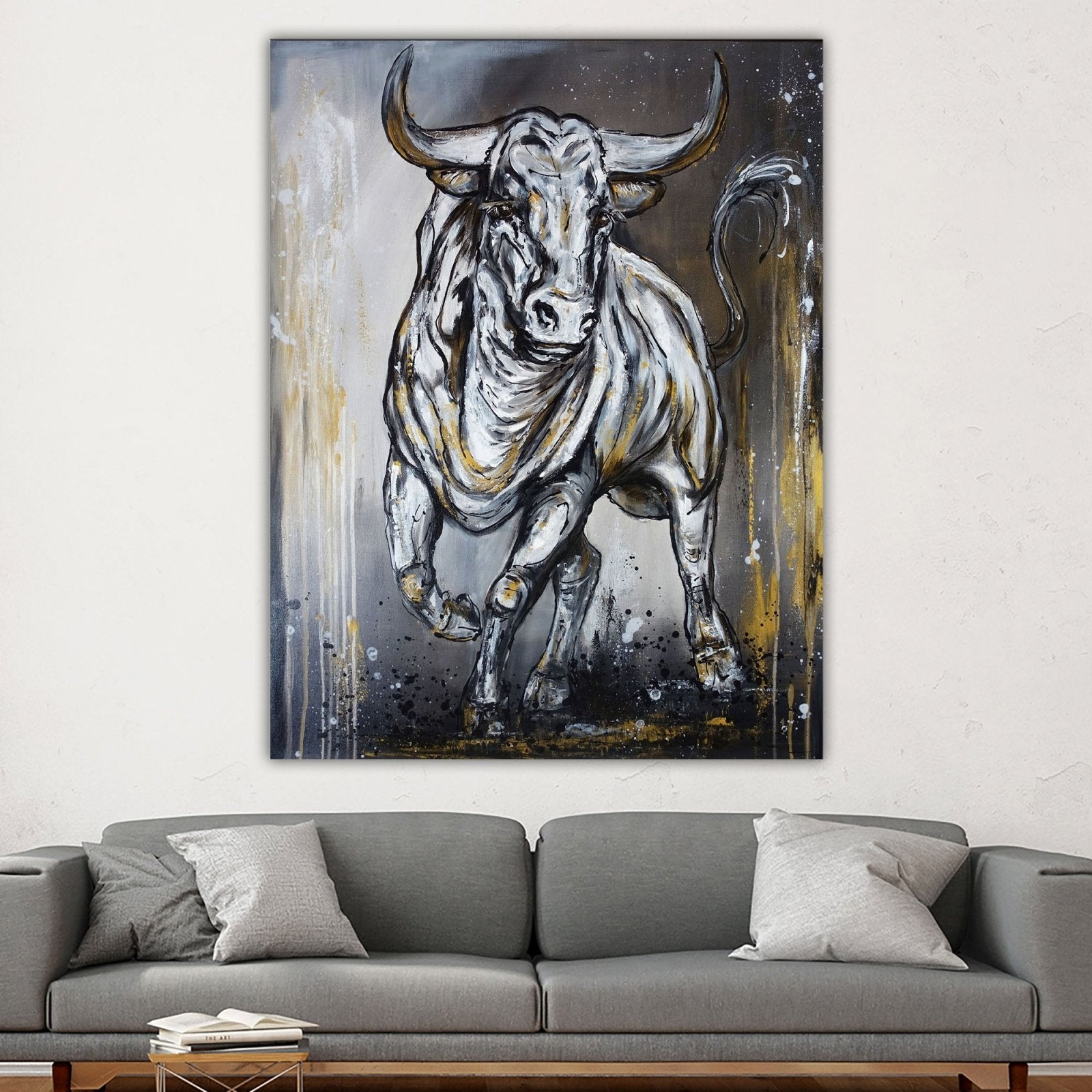 Luis I. abstraktes Stier Gemälde grau gold