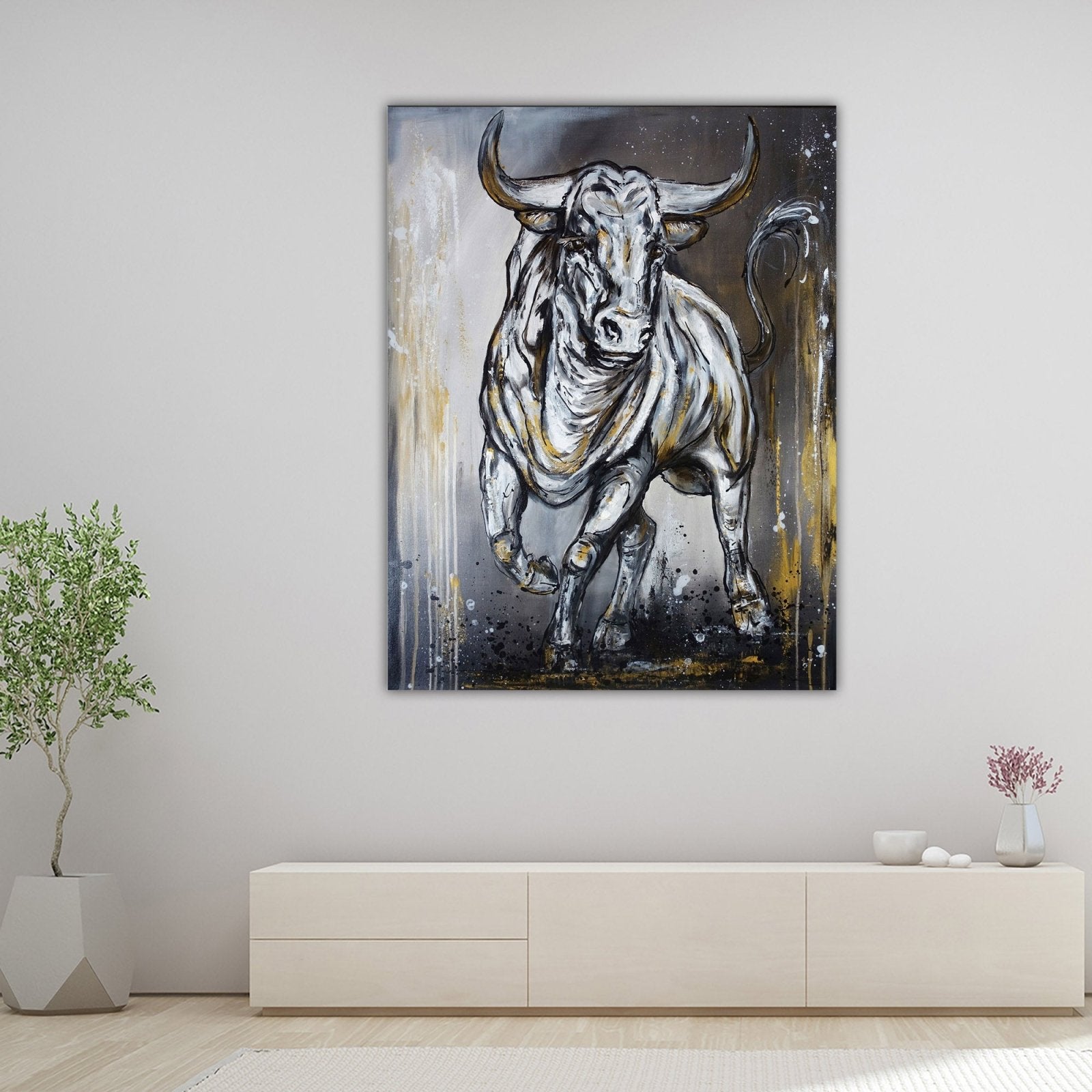 Luis I. abstraktes Stierbild grau gold