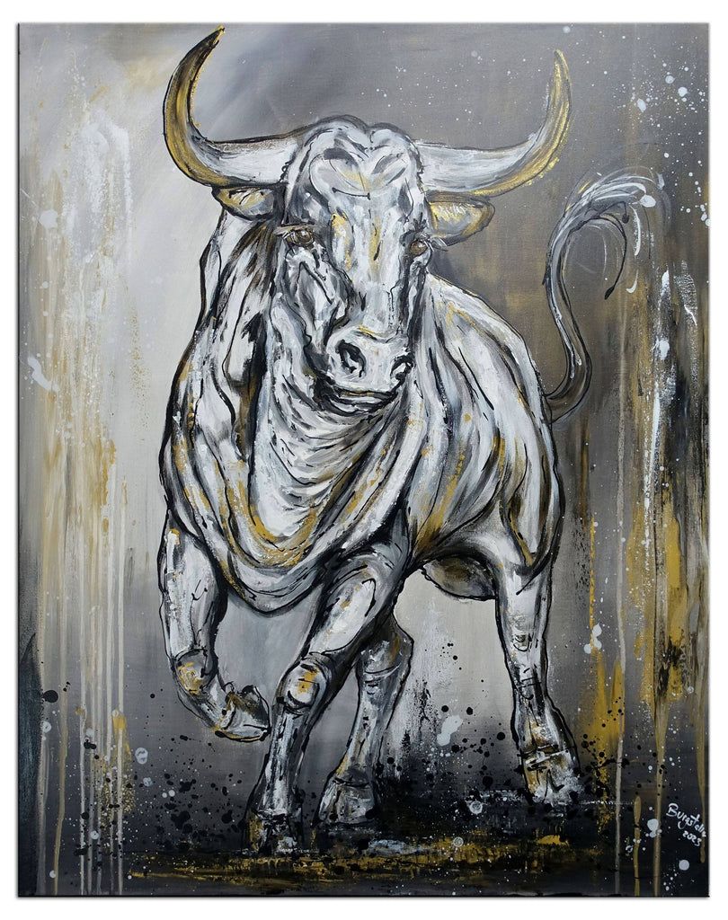 Luis Stierbild gemalt wilder Stier Bulle Original Gemaelde Acrylbild Leinwand 80x100 k