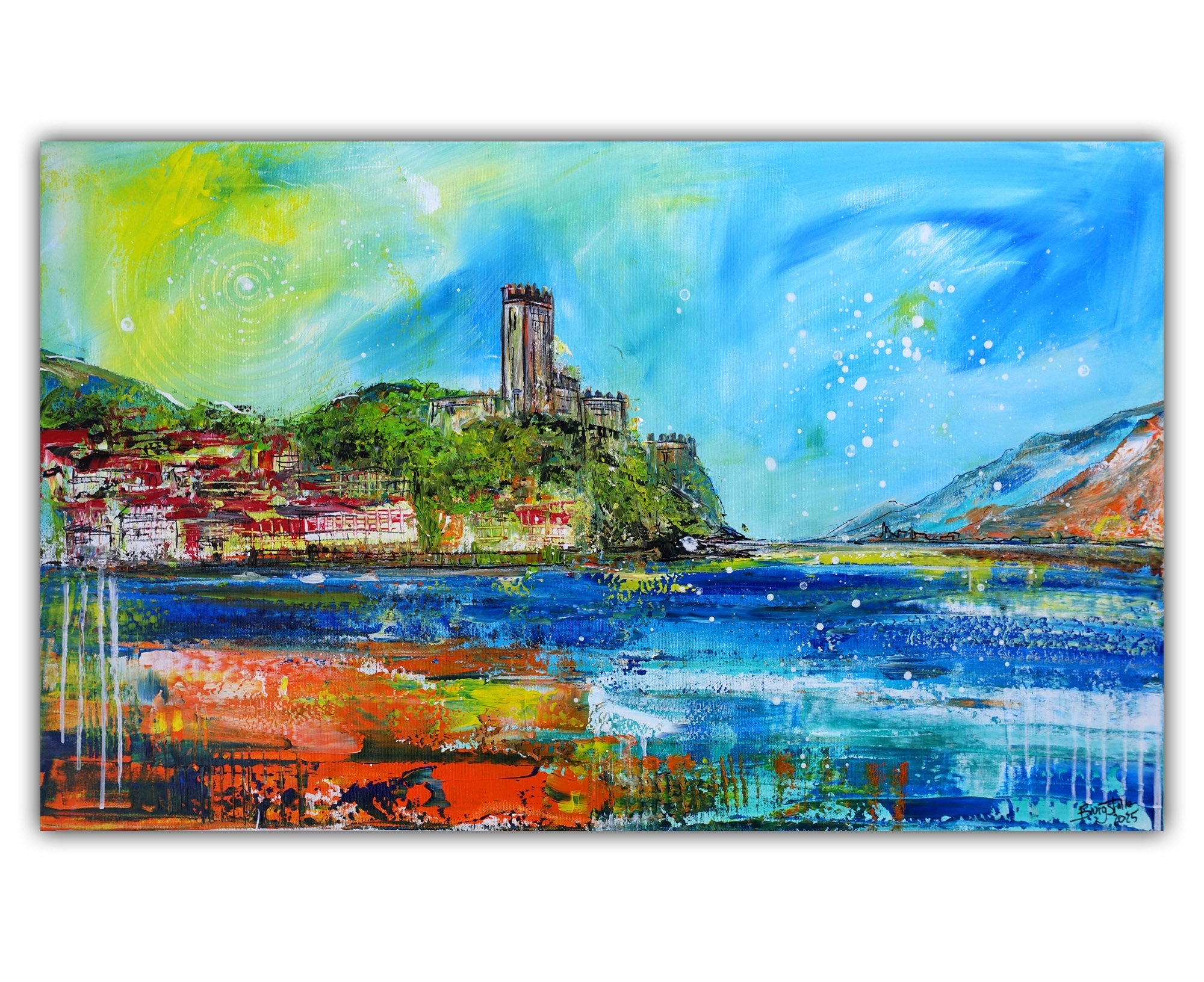 Malcesine Gardasee Acryl Gemälde Landschaftsmalerei blau