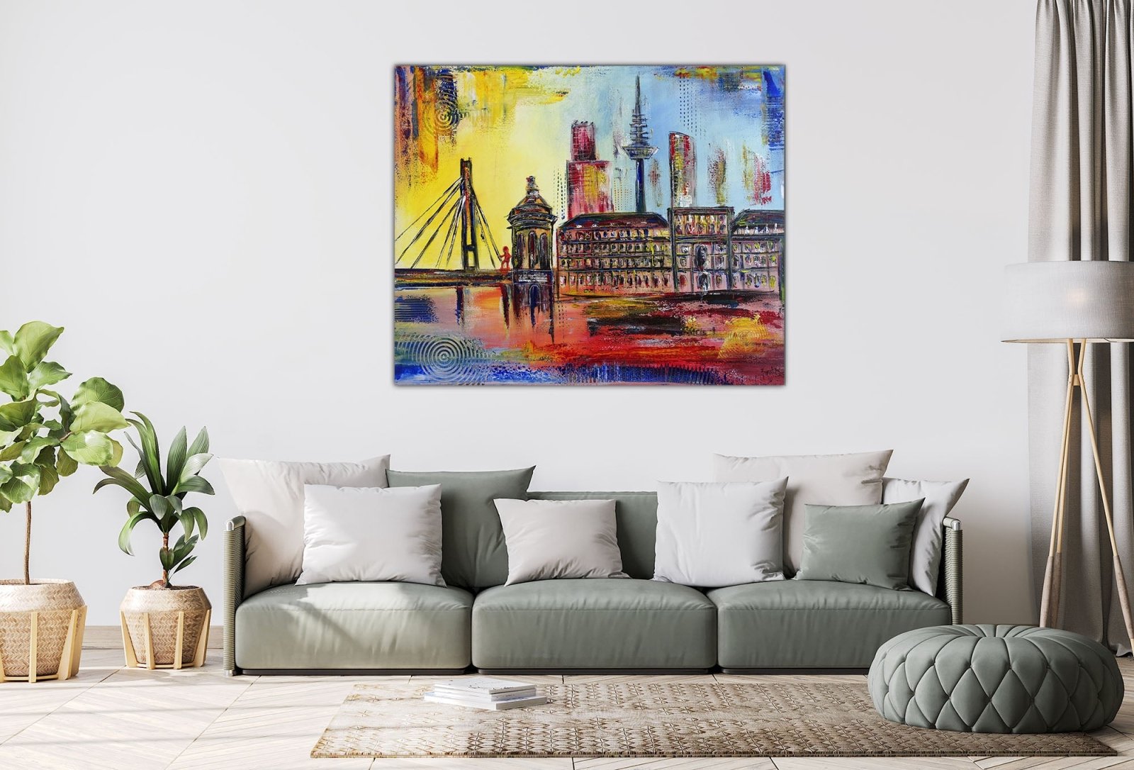 Stadt Gemälde Mannheim Skyline abstrakt handgemalt