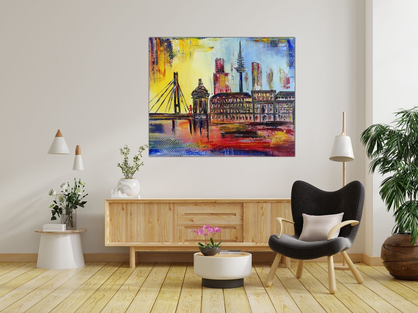 Stadt Gemälde Mannheim Skyline abstrakt