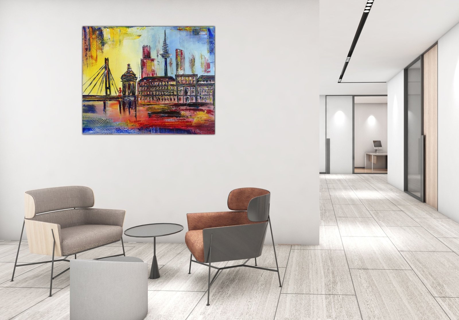 Stadt Gemälde Mannheim Skyline handgemalt 100x80