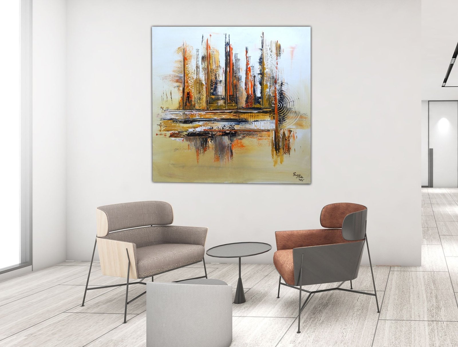 Medina -Abstraktes Praxisbild Skylinebild handgemalt beige orange