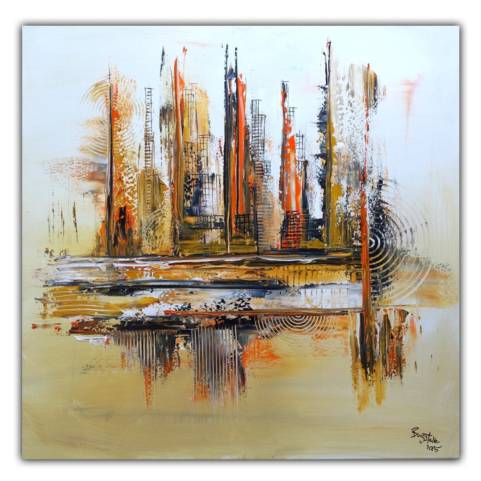 Medina -Abstraktes Gemälde Skylinebild handgemalt beige orange