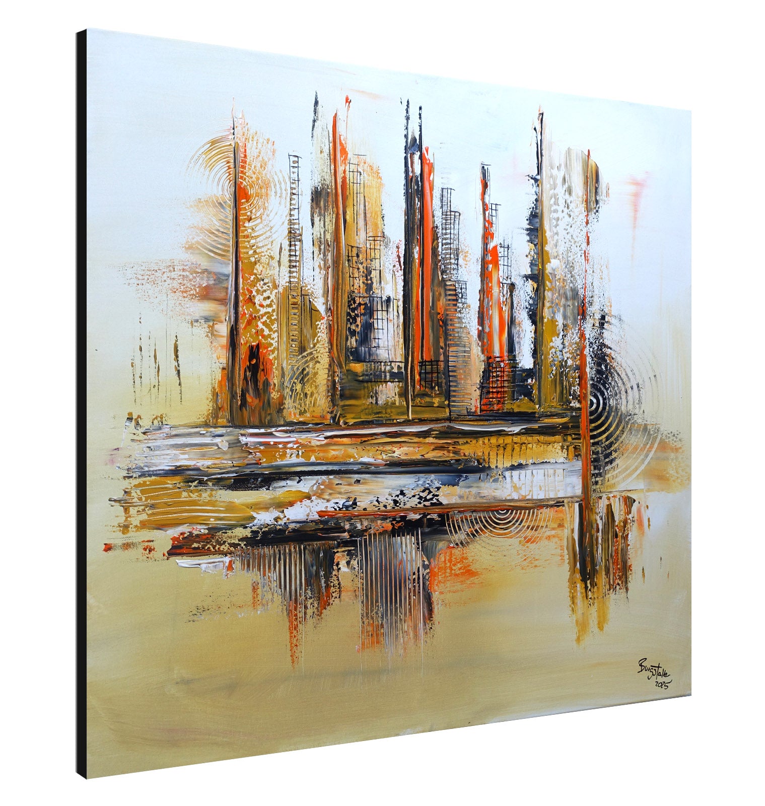 Medina -Abstraktes Gemälde Skylinebild handgemalt beige