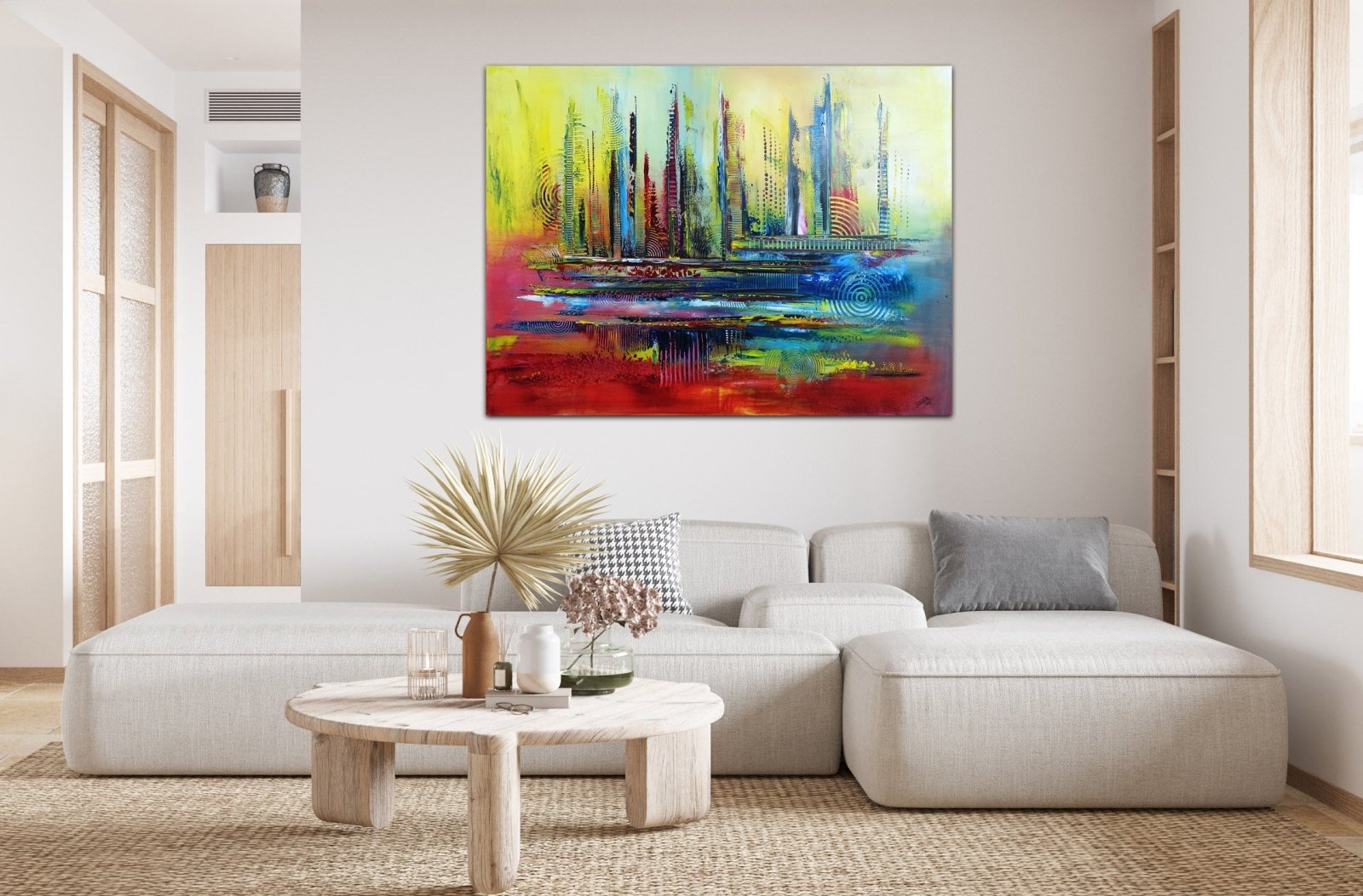 Memphis - moderne Malerei blau rot gelb