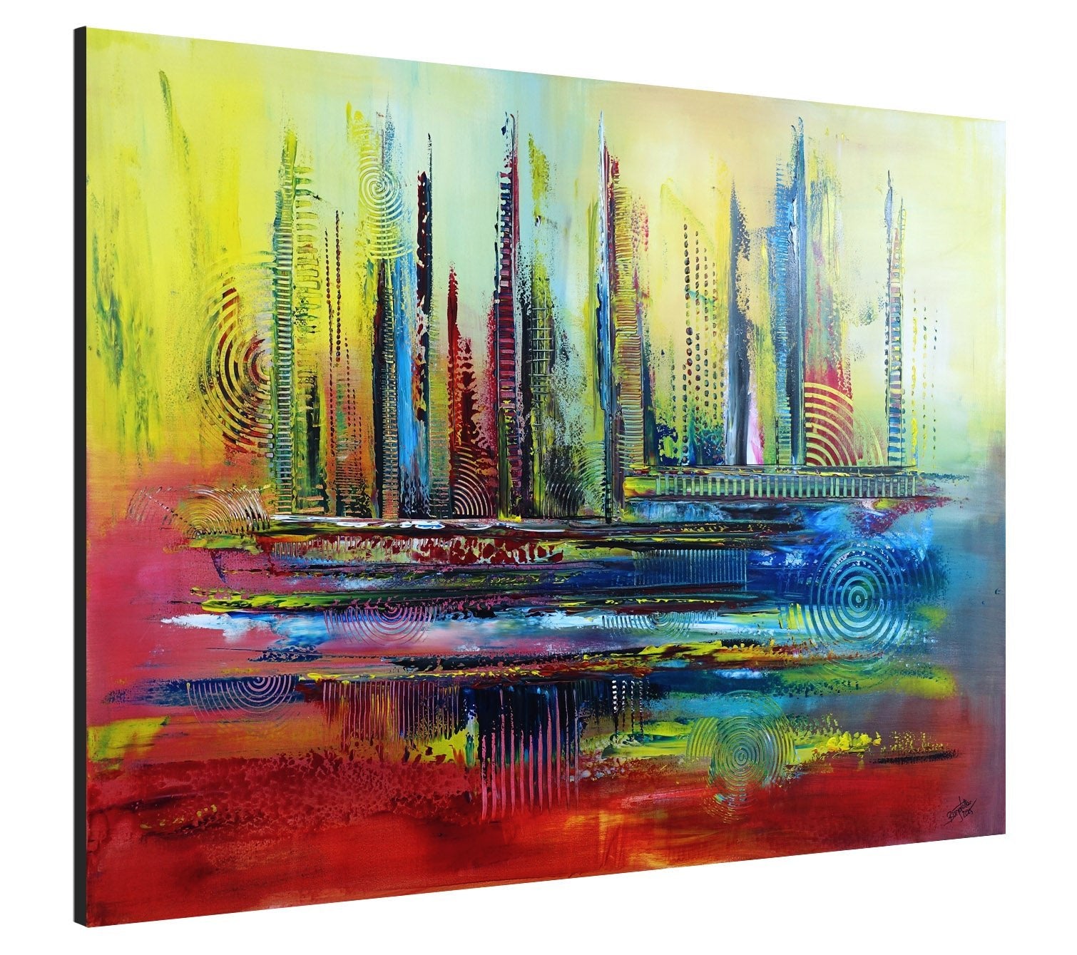 Expressionistisches Gemälde blau rot gelb moderne Malerei