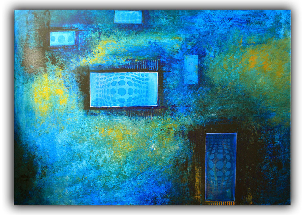 Mystic Tuerkis Blau Abstrakte Kunst Malerei Bilder 70x100