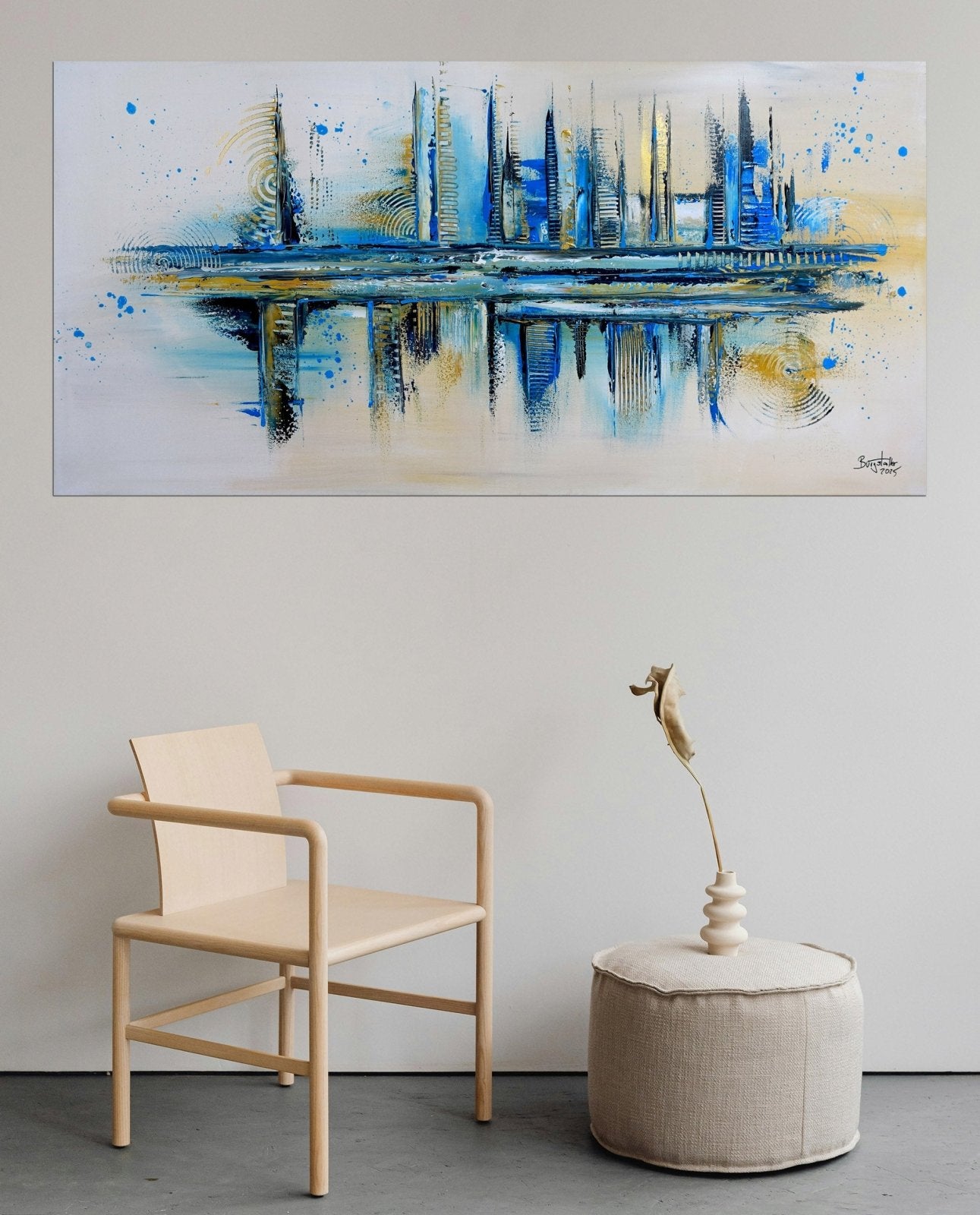 Novosibirsk - abstrakte Malerei blau beige Acrylbild 120x60