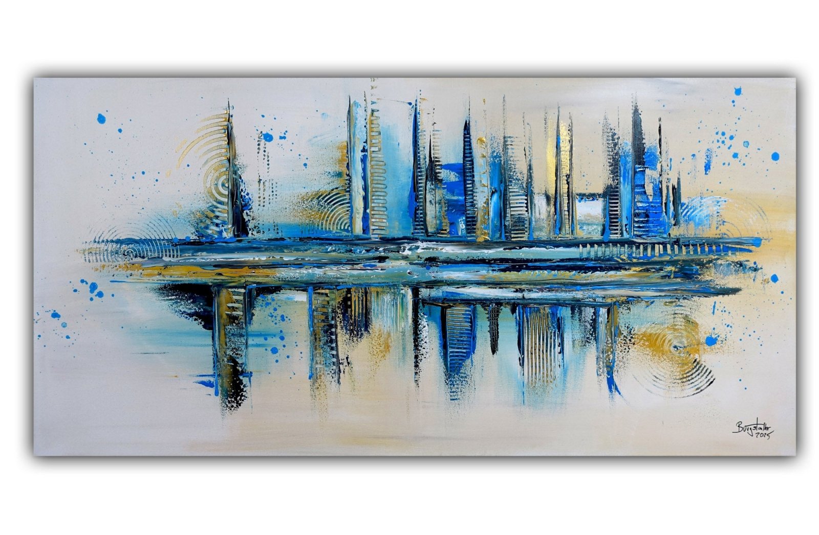 Novosibirsk - abstrakte Malerei blau beige, Original Gemälde