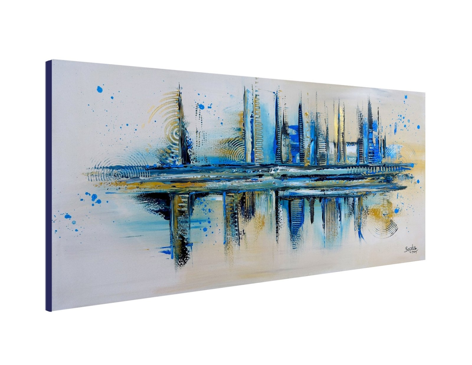 Novosibirsk - abstrakte Malerei blau beige, Original Gemälde Acrylbild 120x60