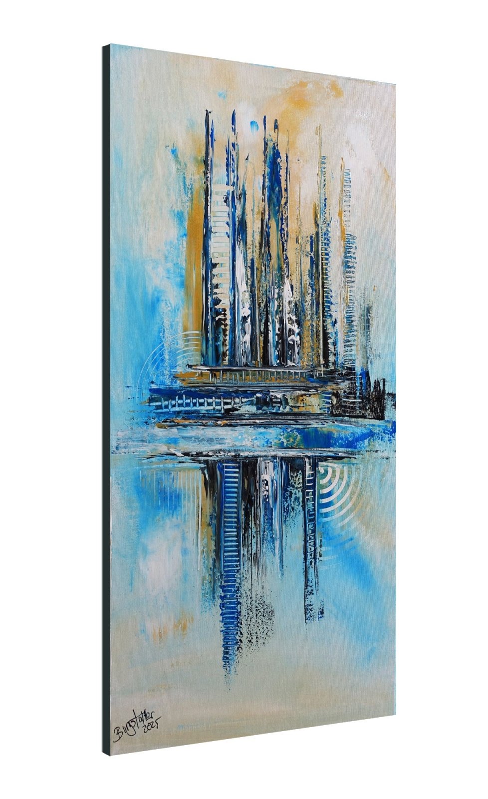 Nuuk: Abstraktes Gemälde blau beige hochformat modernes Kunstbild