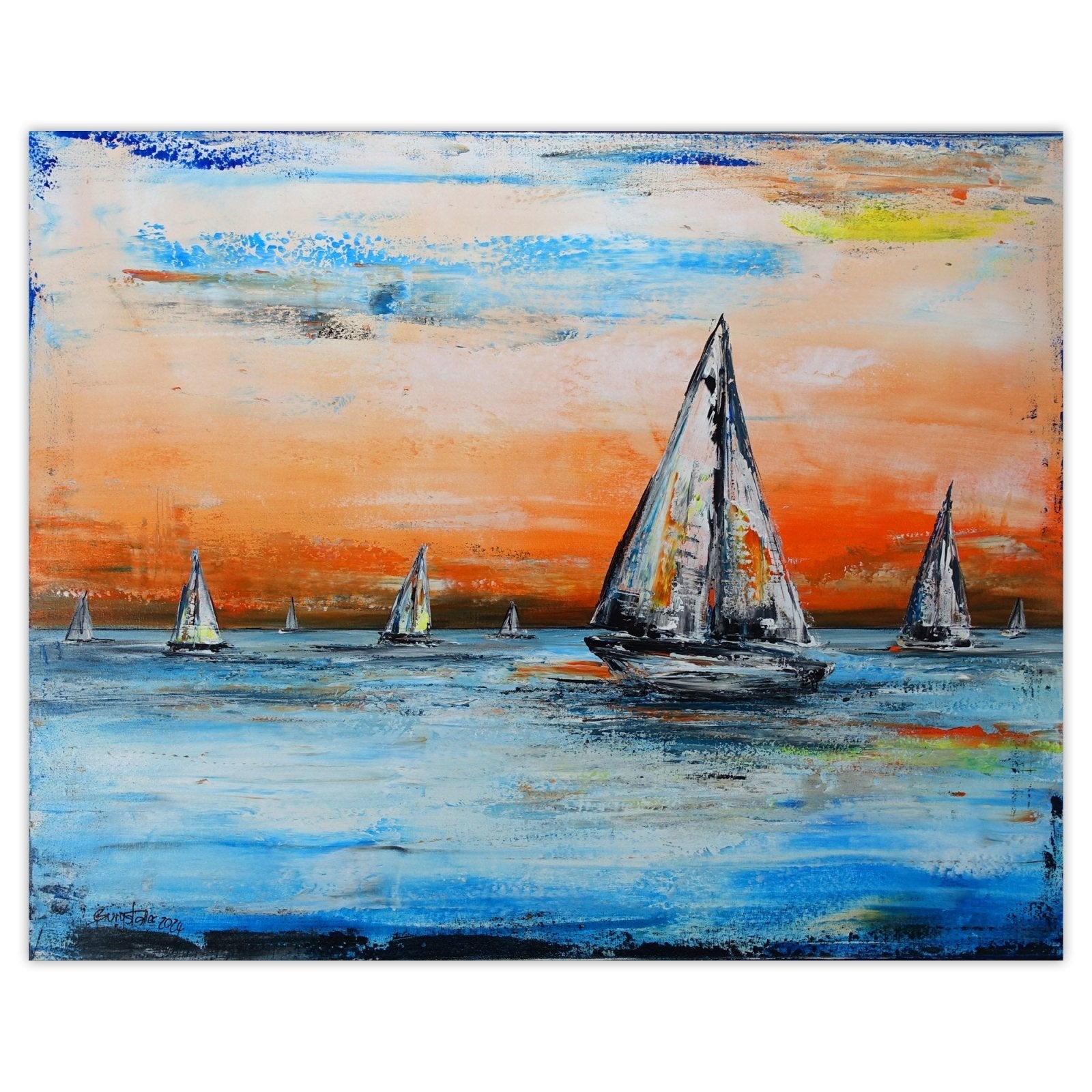 Oceanrace - Segelboote abstrakte Malerei - buntes Meerbild Gemälde