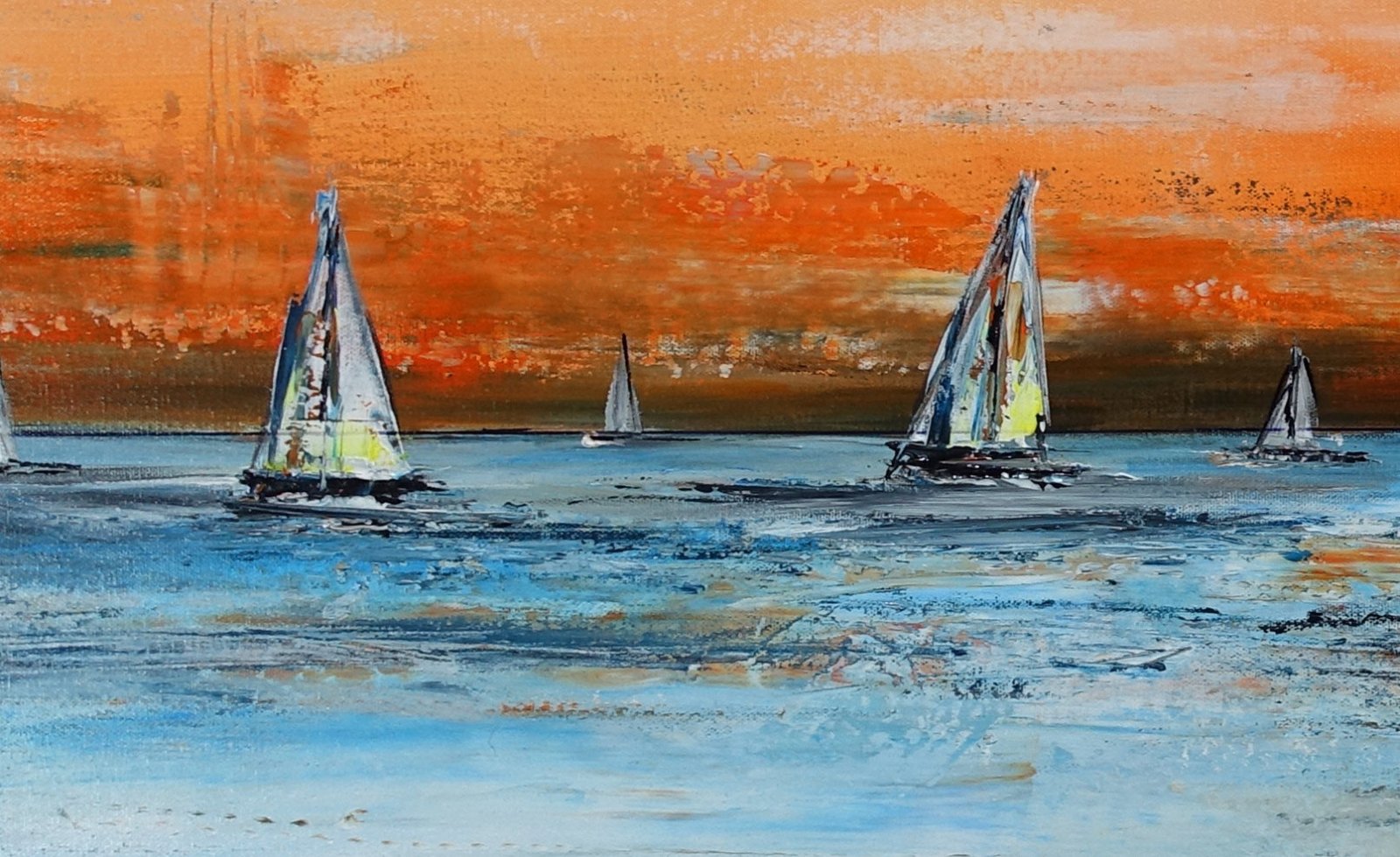 Segelboote abstrakte Malerei orange blau
