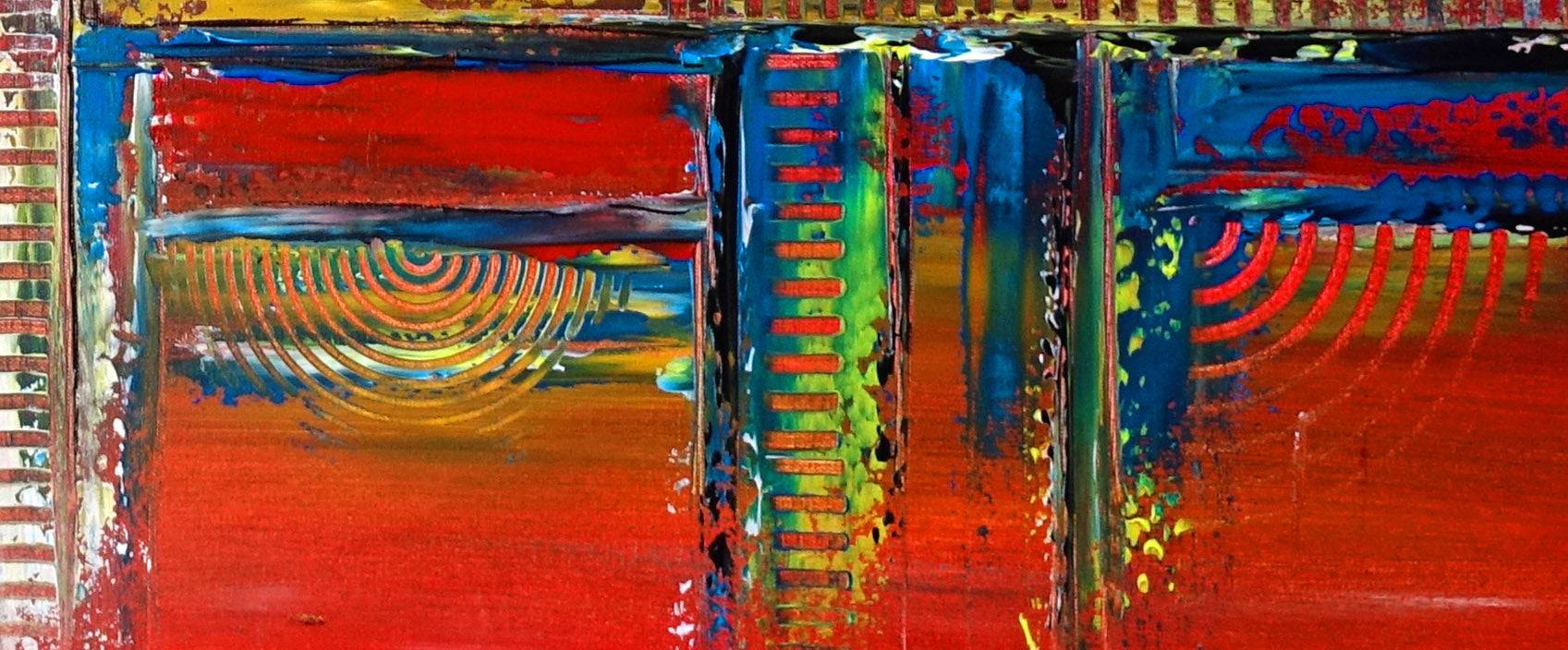 Abstrakte Malerei wandbild blau rot handgemalt