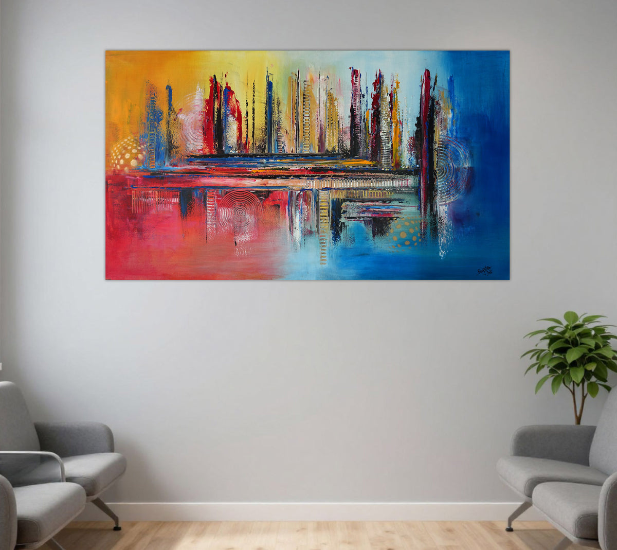 Abstraktes Original Gemälde rot blau, Leinwandbild handgemalt