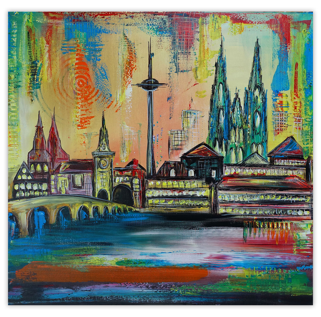 Regensburg Stadt Skyline Wandbild abstrakt Brückturm steinerne Brücke Dom 80x80