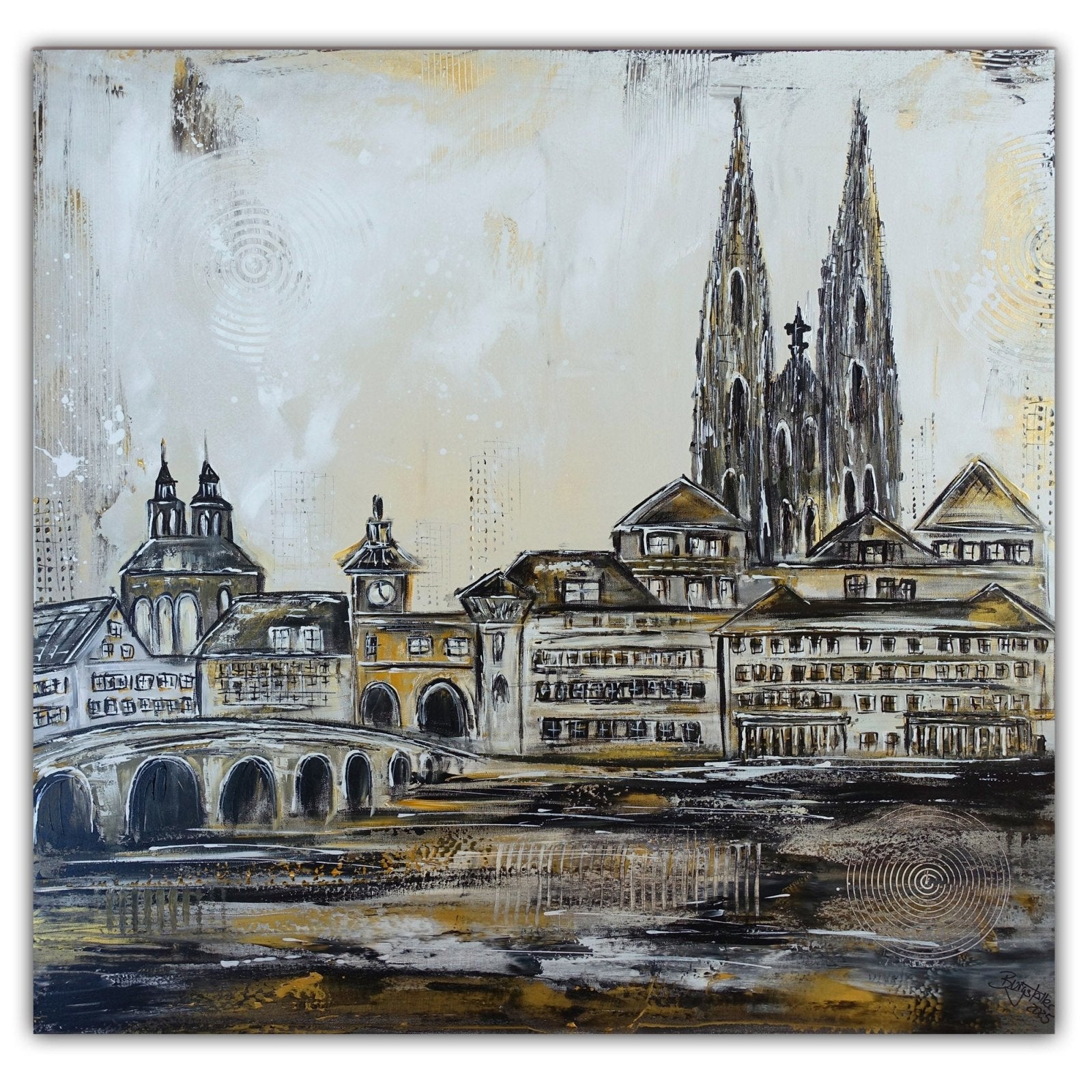 Regensburg abstraktes Stadtbild Leinwand Städte Gemälde Kunstbild 100x100