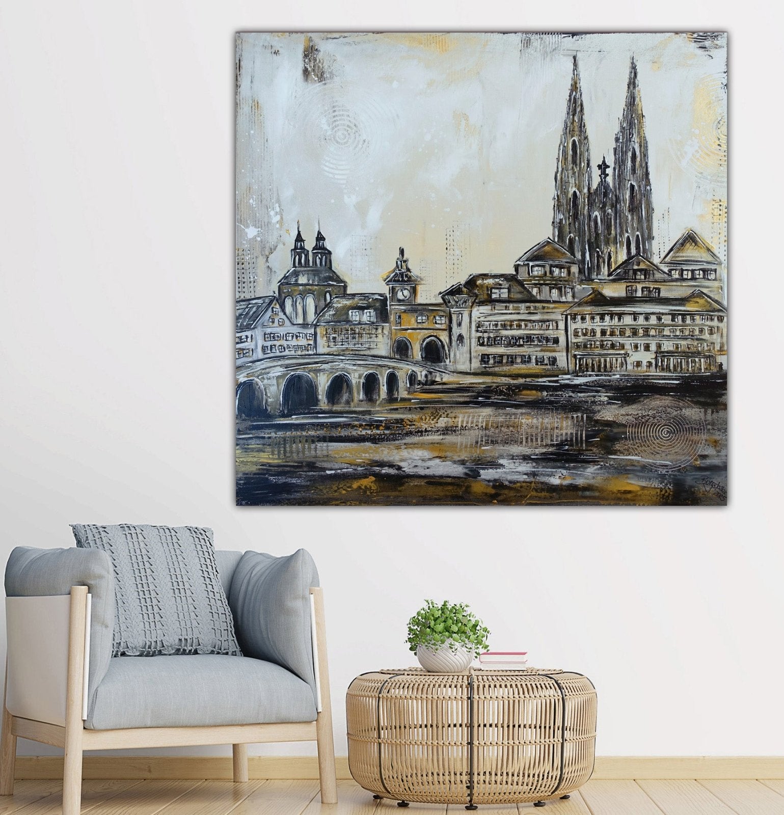 Regensburg abstraktes Stadtbild Leinwand Städte Gemälde Kunstbild w1