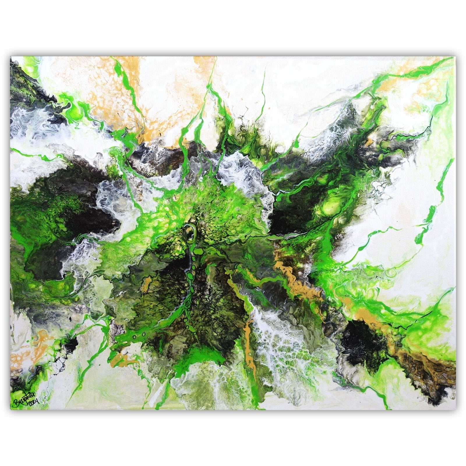 Abstraktes Bild handgemalt grün beige