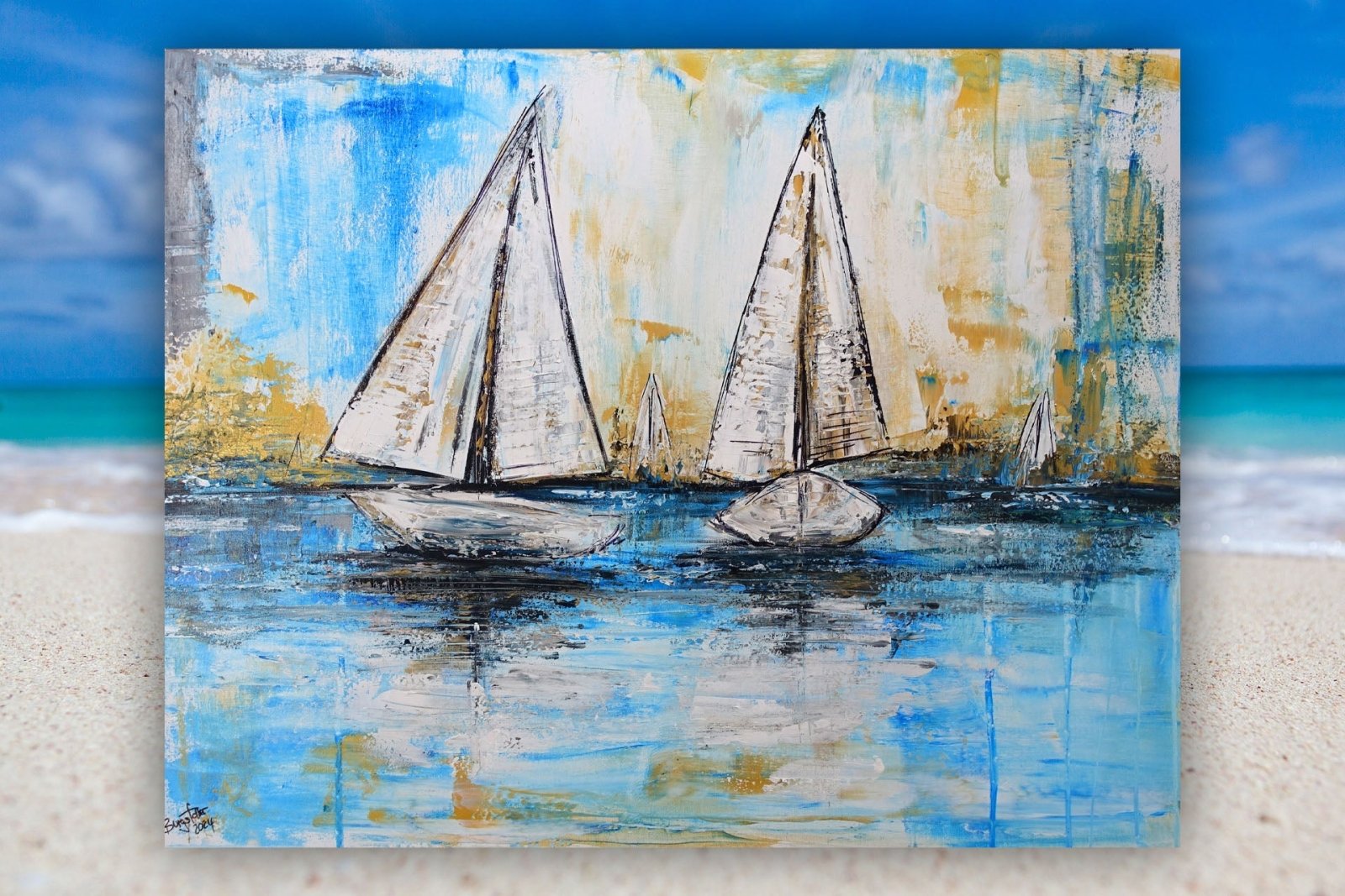 Abstrakte Segelboote Gemälde Acryl