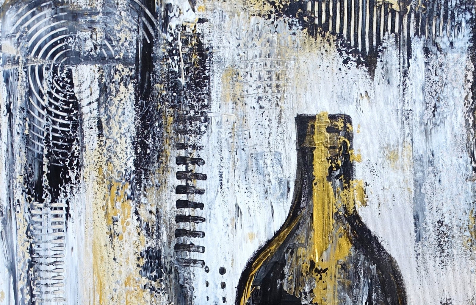 Bild Weinflasche handgemaltes Gemälde Weingläser abstrakt d1