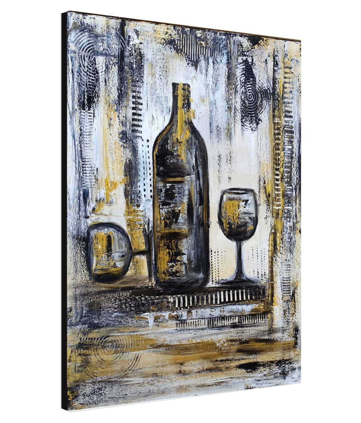 Bild Weinflasche handgemaltes Gemälde Weingläser abstrakt Küchen bild