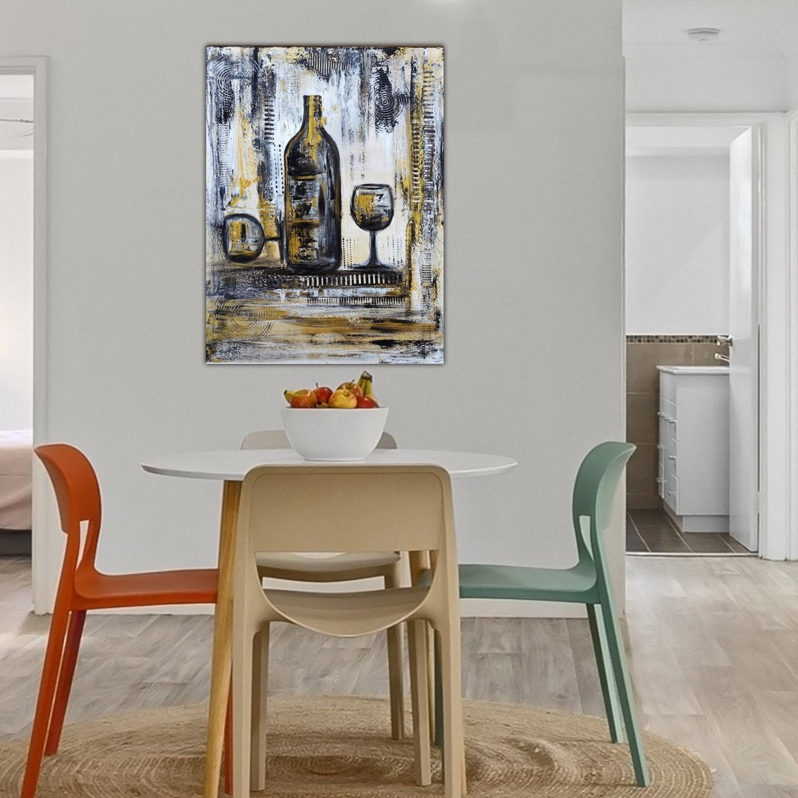 Bild Weinflasche handgemaltes Gemälde Weingläser abstrakt