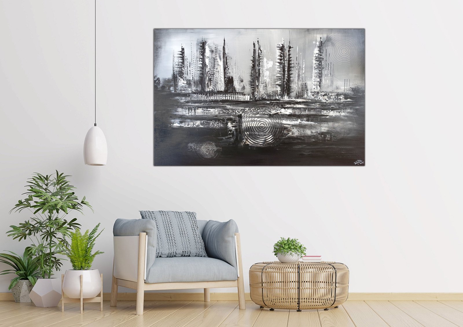 Schwarz Weiß Acrylbild abstrakt Gemälde kaufen für Wohnzimmer 120x80