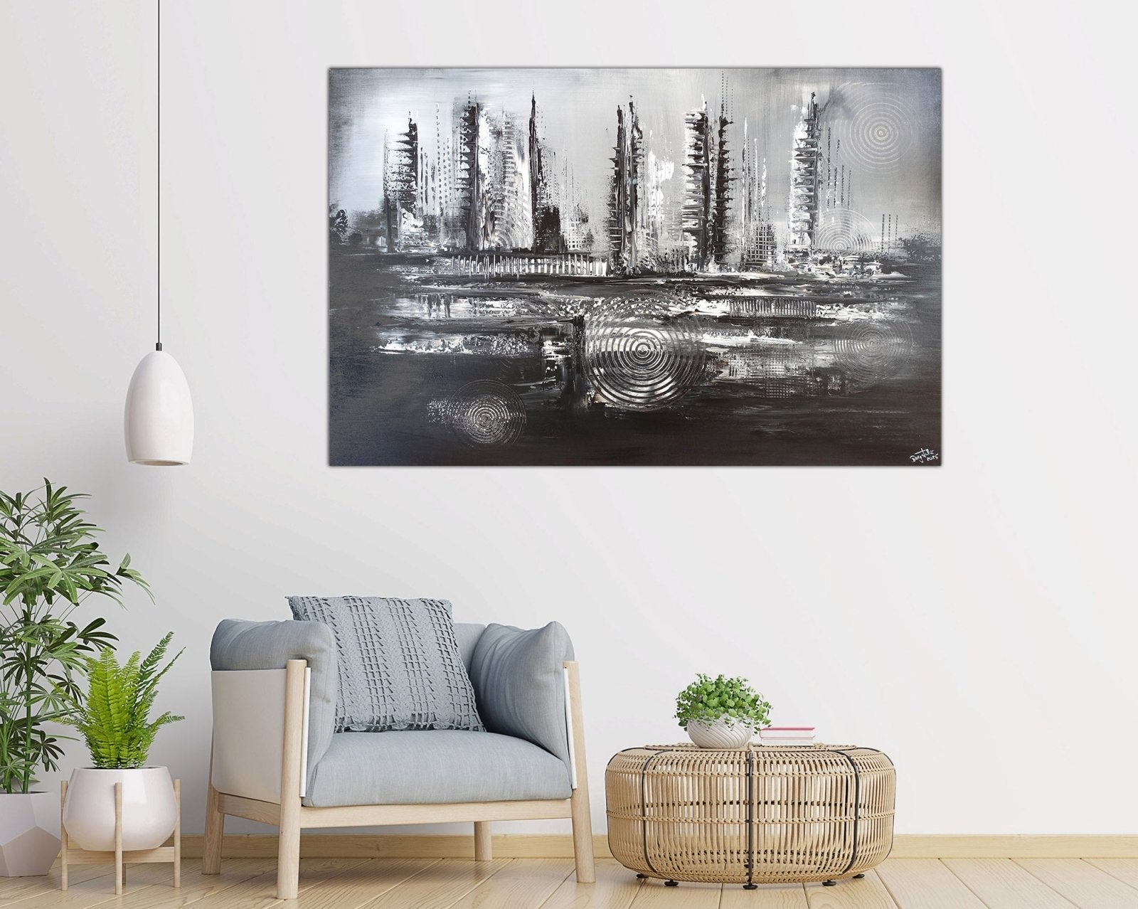 Schwarz Weiß Acrylbild abstrakt Gemälde für Wohnzimmer 120x80