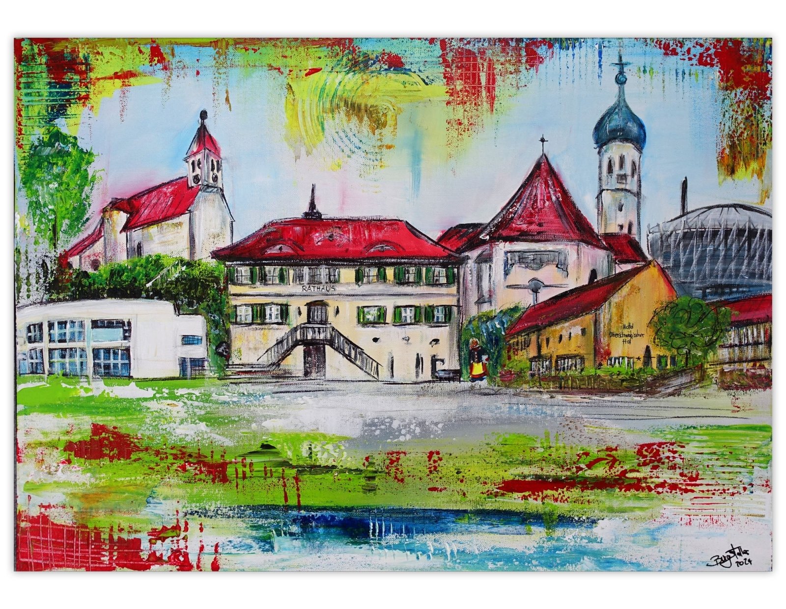 Schwendi Gemälde Acrylbild Weishaupt Rathaus Oberschwäbischer Hof