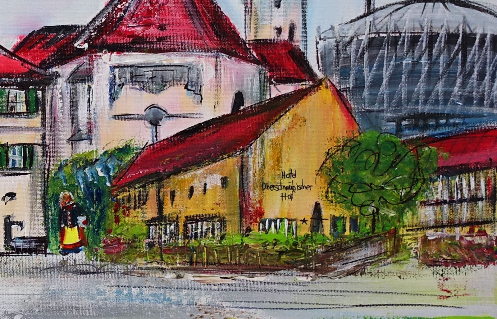 Schwendi Gemälde Acrylbild Oberschwäbischer Hof Brunnenweible Narrenzunft