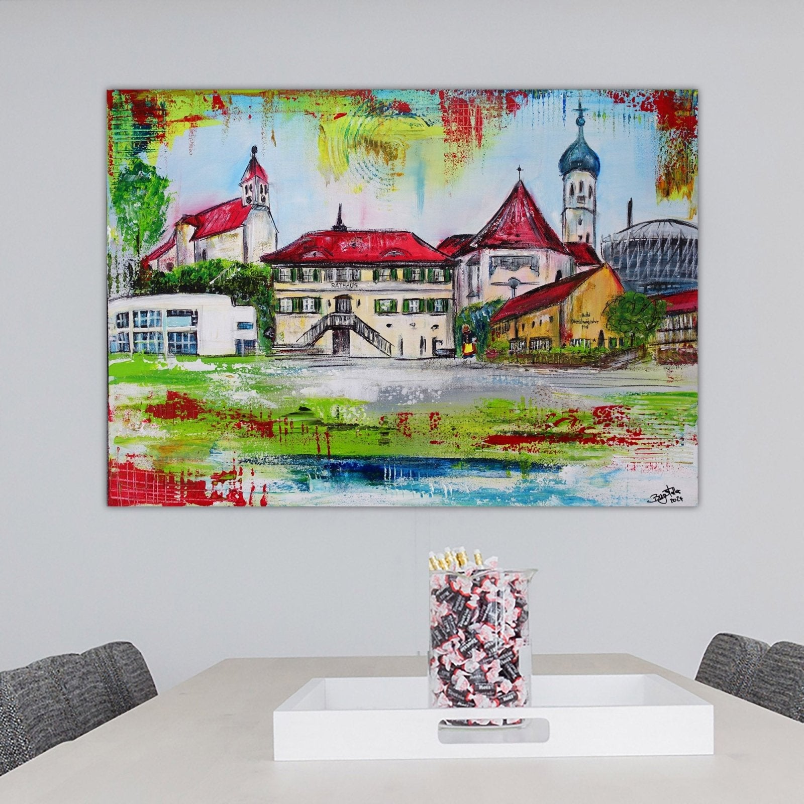 Schwendi Gemälde Acrylbild Weishaupt Rathaus Oberschwäbischer Hof w1