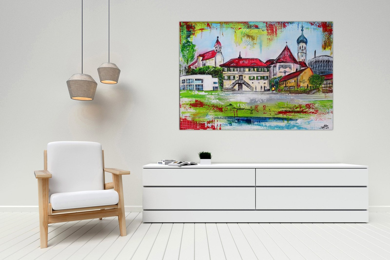 Schwendi Gemälde Acrylbild Weishaupt Rathaus Oberschwäbischer Hof handgemalt