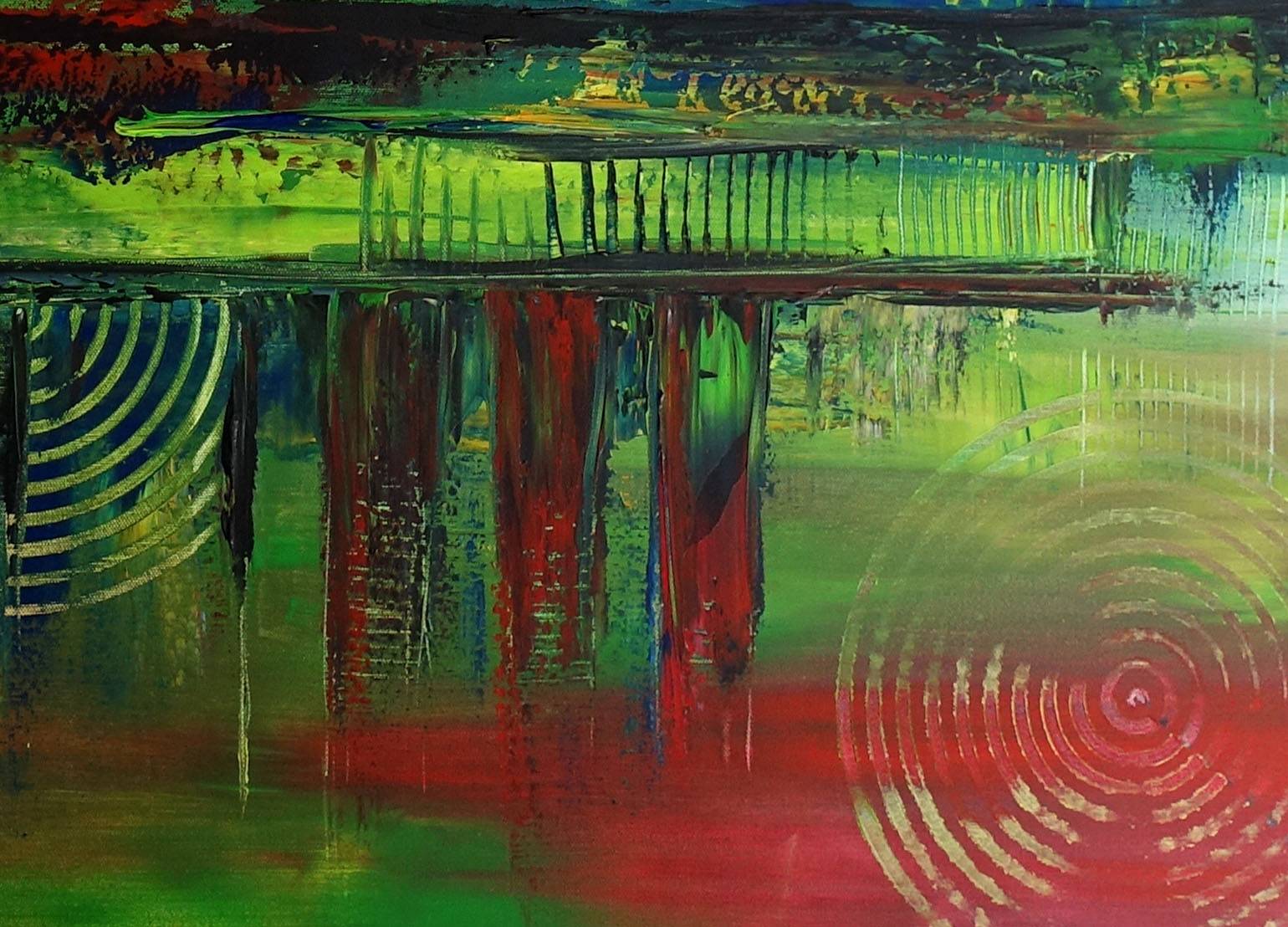 Schwerin abstrakt gemalt Wandbild gruen blau rot Acryl Detail2