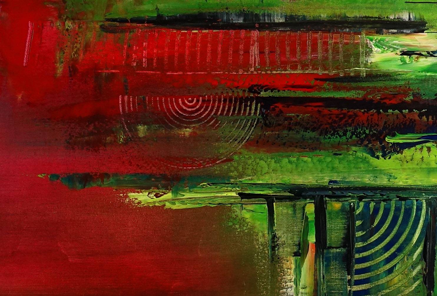 Schwerin abstrakt gemalt Wandbild gruen blau rot Acryl Detail3