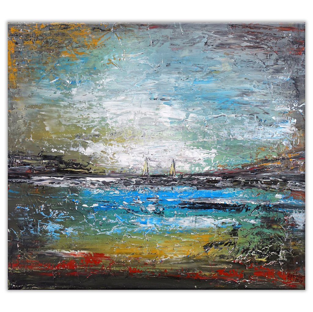 Segeltörn abstraktes Bild Meer Segelboote Kunst Gemälde Original Acryl 70x60 