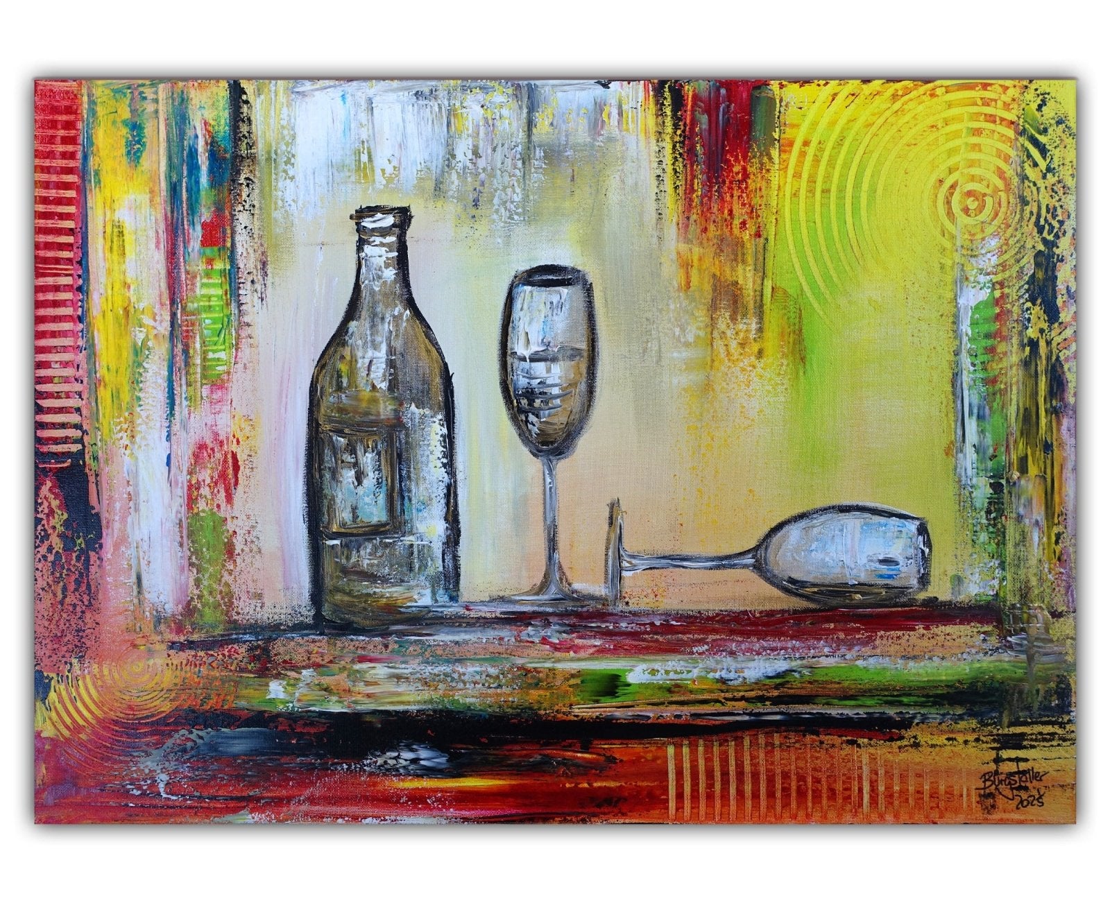 Sektglas Flasche Gemälde modern abstrakt