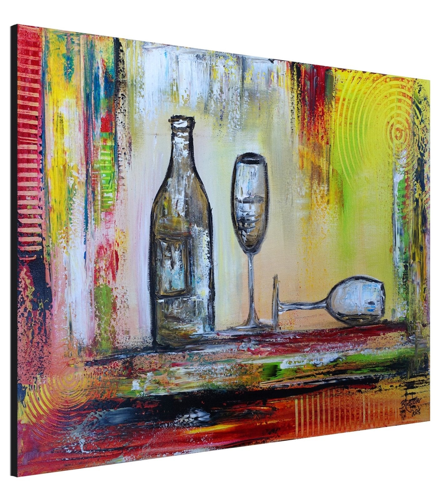 Sektglas Flasche Gemälde modern abstrakt gemalt Kunstbild Acrylbild s