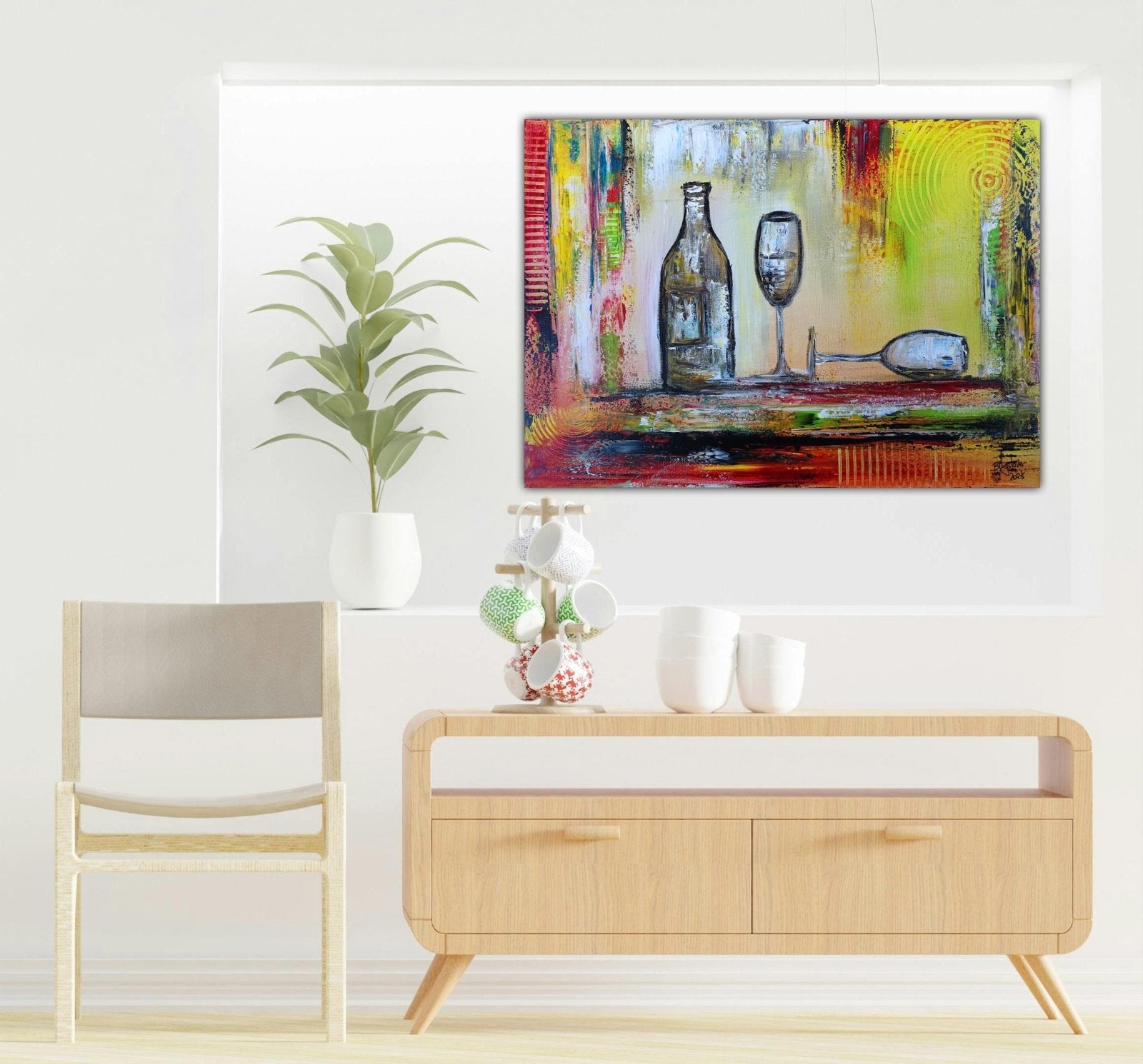 Sektglas Flasche Gemälde modern abstrakt gemalt Kunstbild