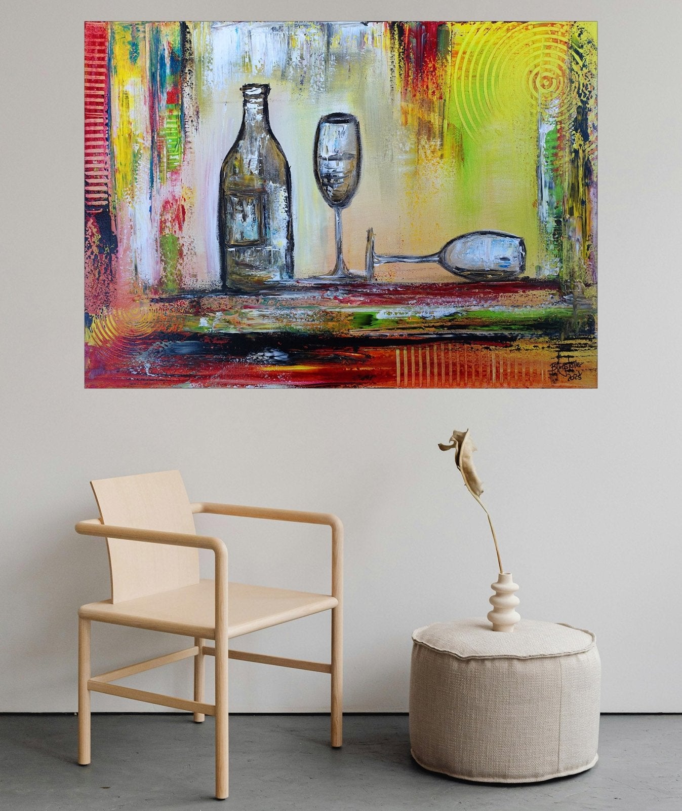 Sektglas Flasche Gemälde abstrakt gemalt Kunstbild Acrylbild