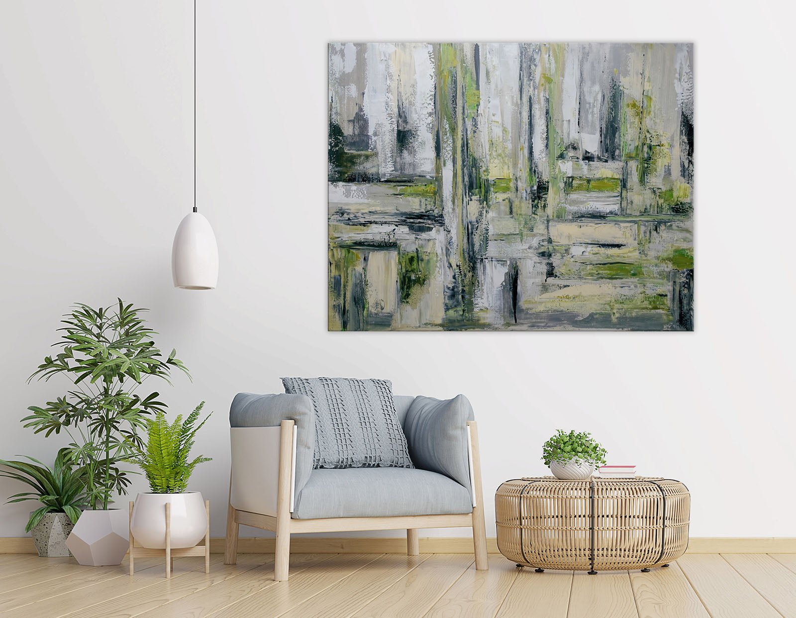 Shades of grey green abstrakte kunst grün grau acrylbild Wandkunst Bild 100x80