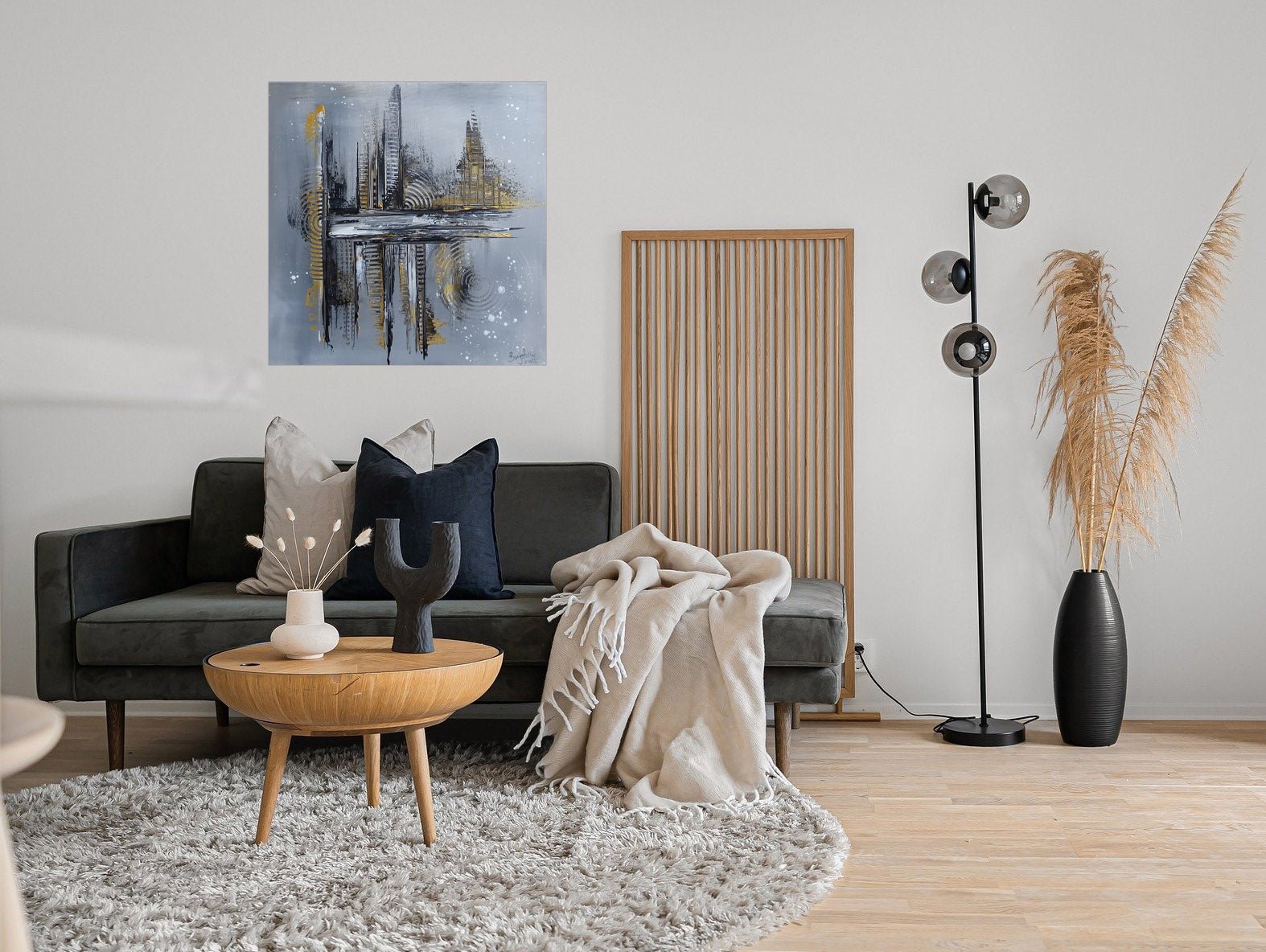 Silberform: Abstraktes Kunstbild silber gold Leinwandbild Acryl 40x40