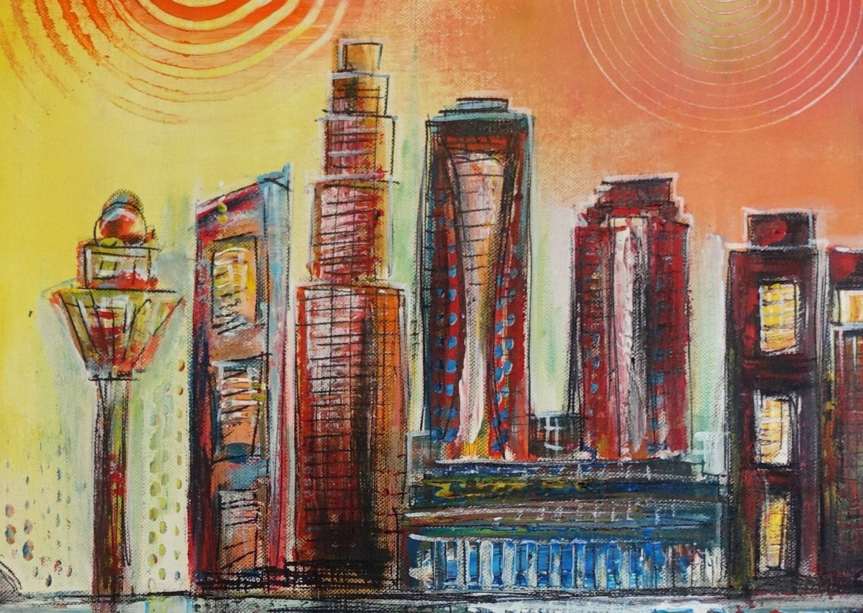 Singapur Skyline abstraktes Wandbild - Städte Malerei