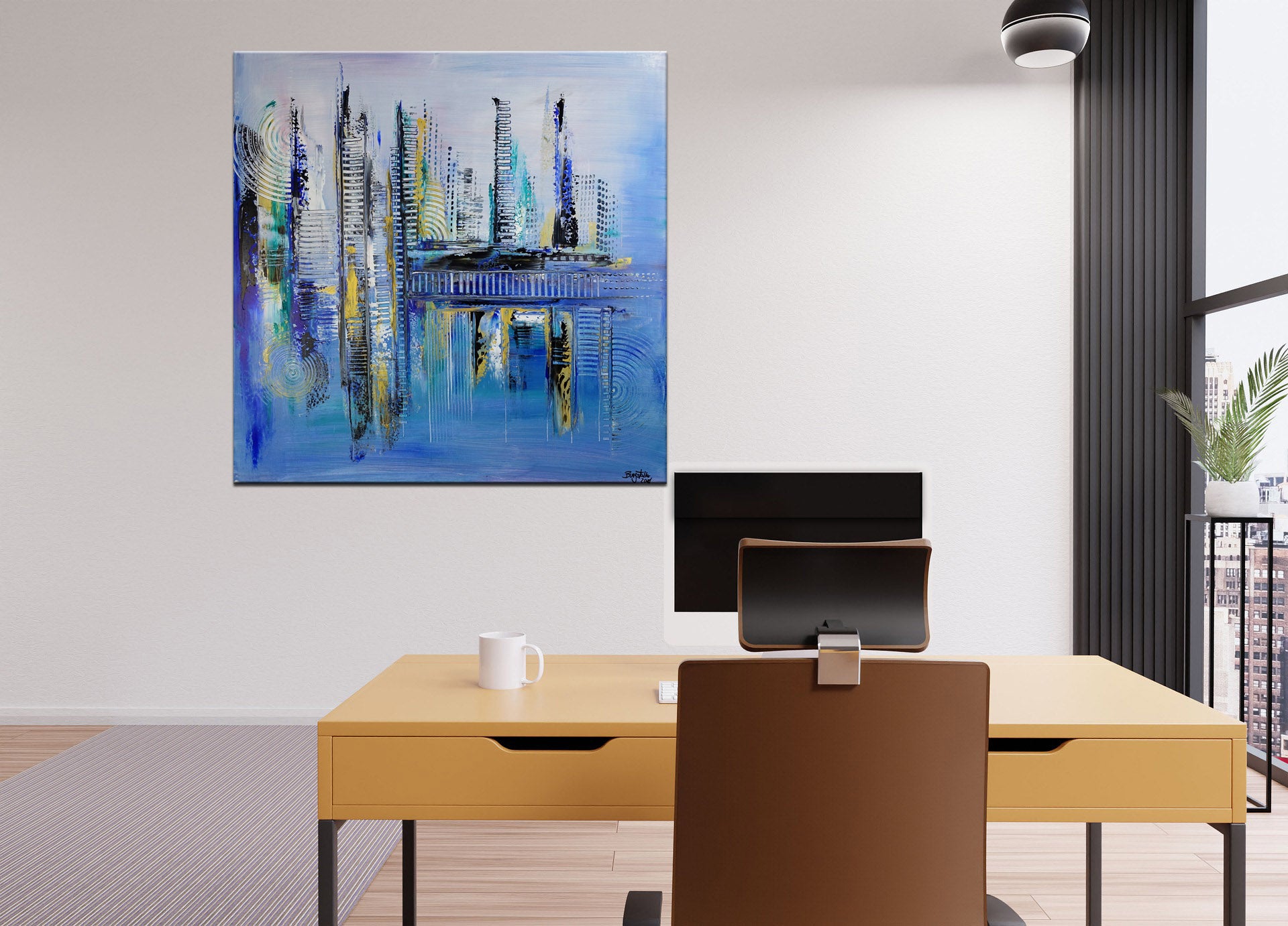 Sortland - abstraktes Acrylbild blau gold Acrylgemälde auf Leinwand