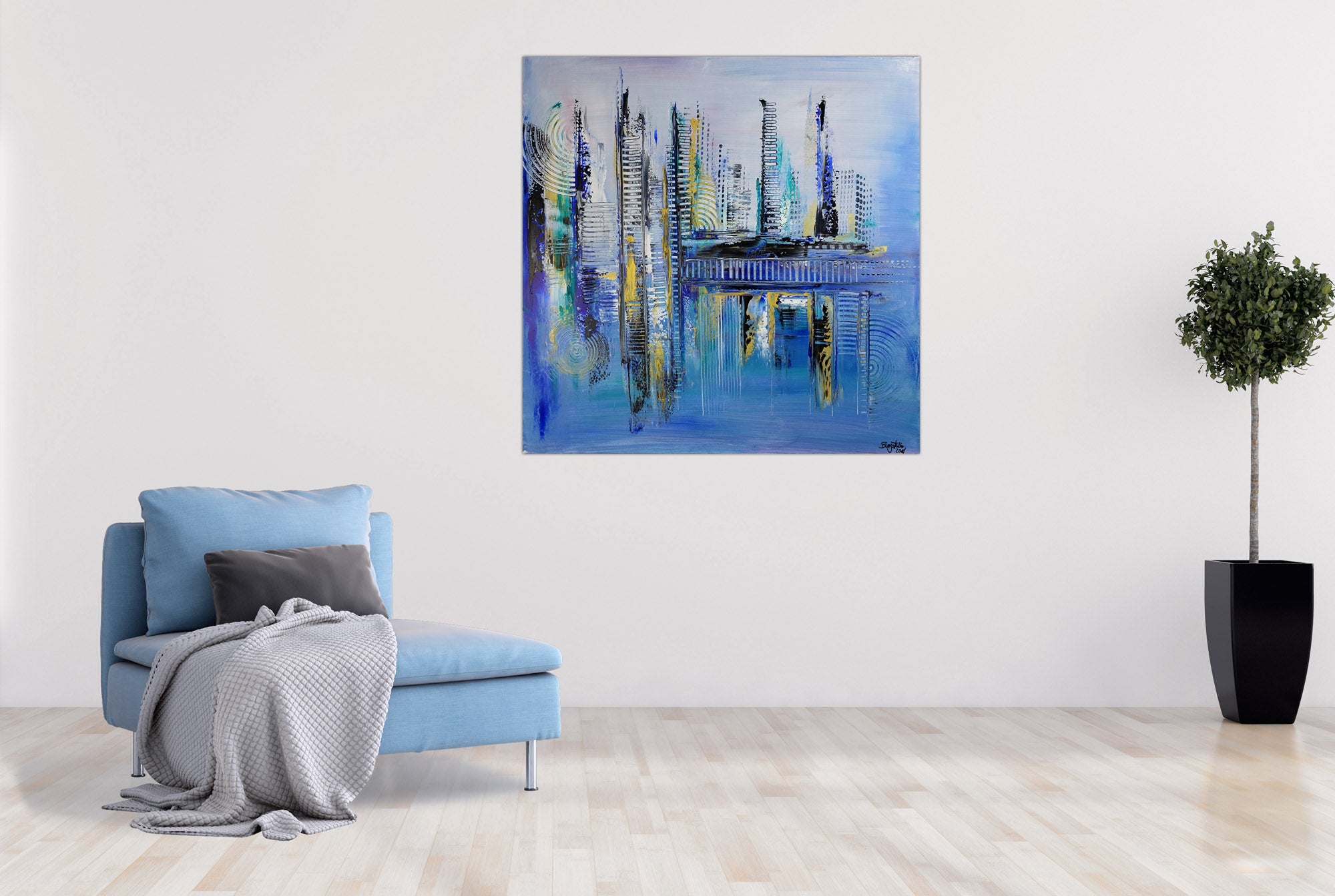 Sortland - abstraktes Acrylbild blau gold Acrylgemälde